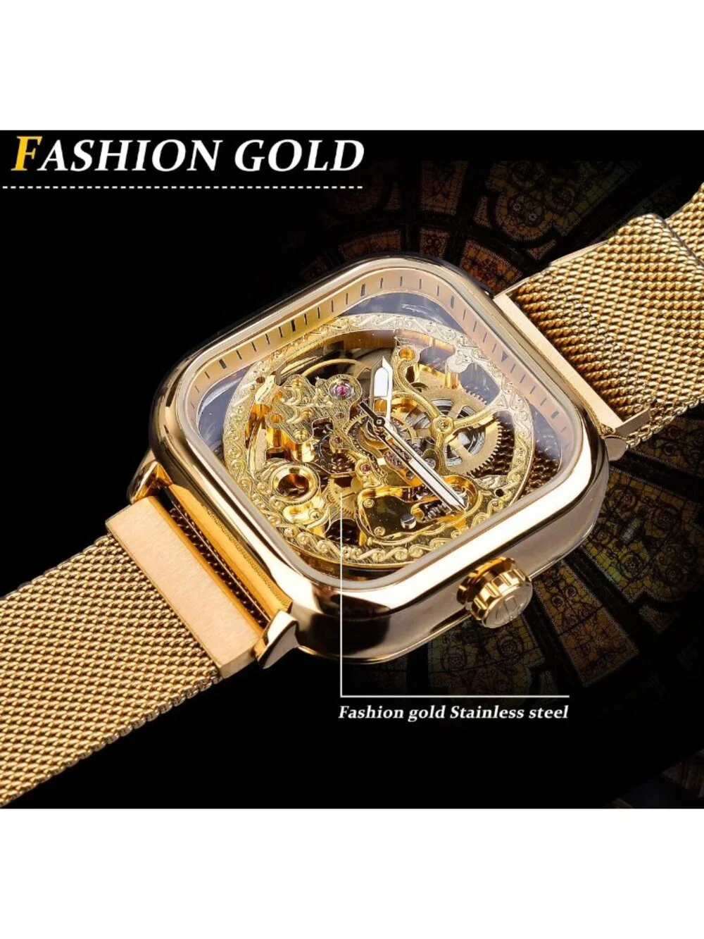 Stylish Men's Automatic Skeleton Watch with Transparent Dial & Stainless Steel